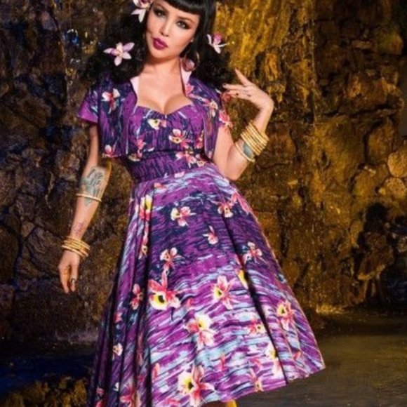 Deadly Dames Dresses & Skirts - Deadly Dames Hawaiian Hideaway Dress Purple XL